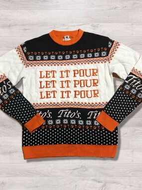 Tito’s Vodka Let it Pour Ugly Christmas Festive Holiday Sweater Small EUC